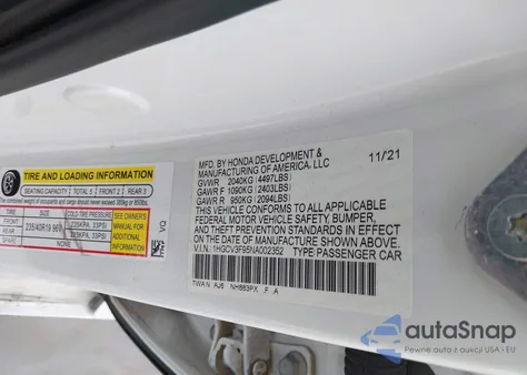 2022 Honda Accord Hybrid Touring z USA, uszkodzony, nr VIN 1HGCV3F95NA002352